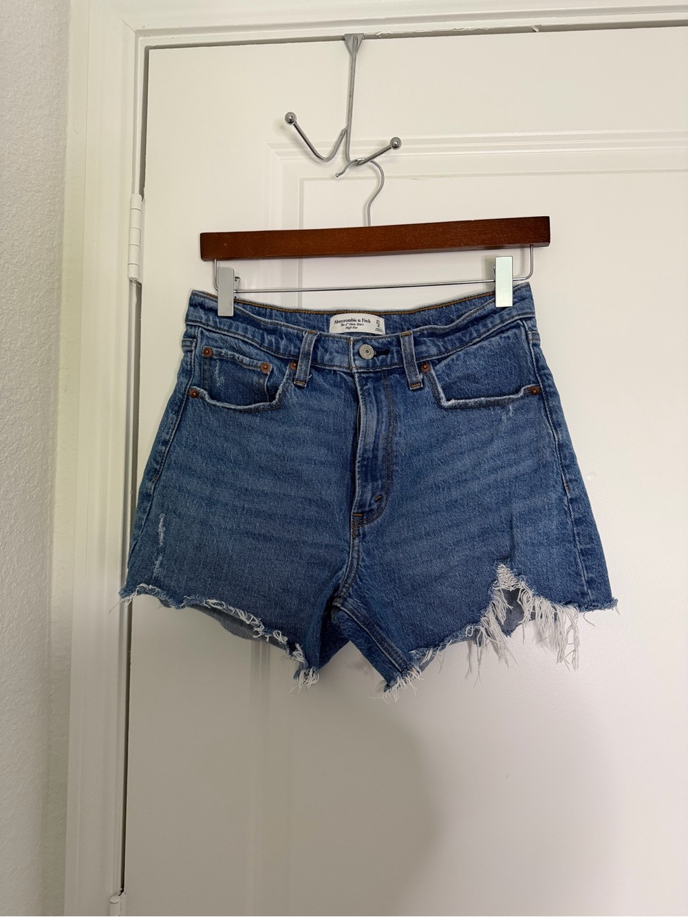 Abercrombie & Fitch Raw-Hem Blue Denim Shorts